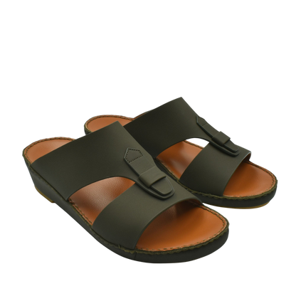 Black comfortable rubber slides with wide straps and cushioned brown footbed for casual wear