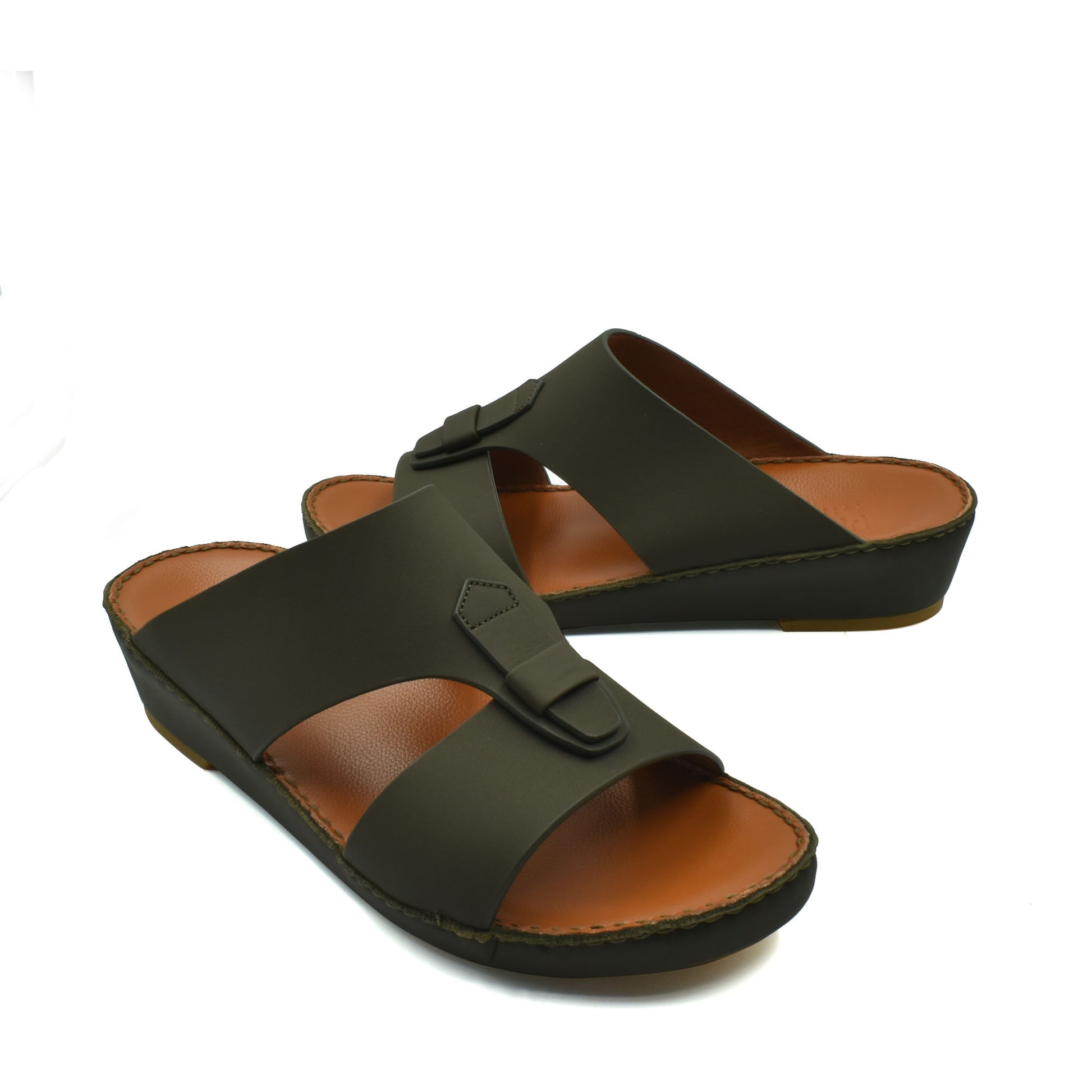 Comfortable rubber slides with brown cushioned footbed and black adjustable straps for easy wear