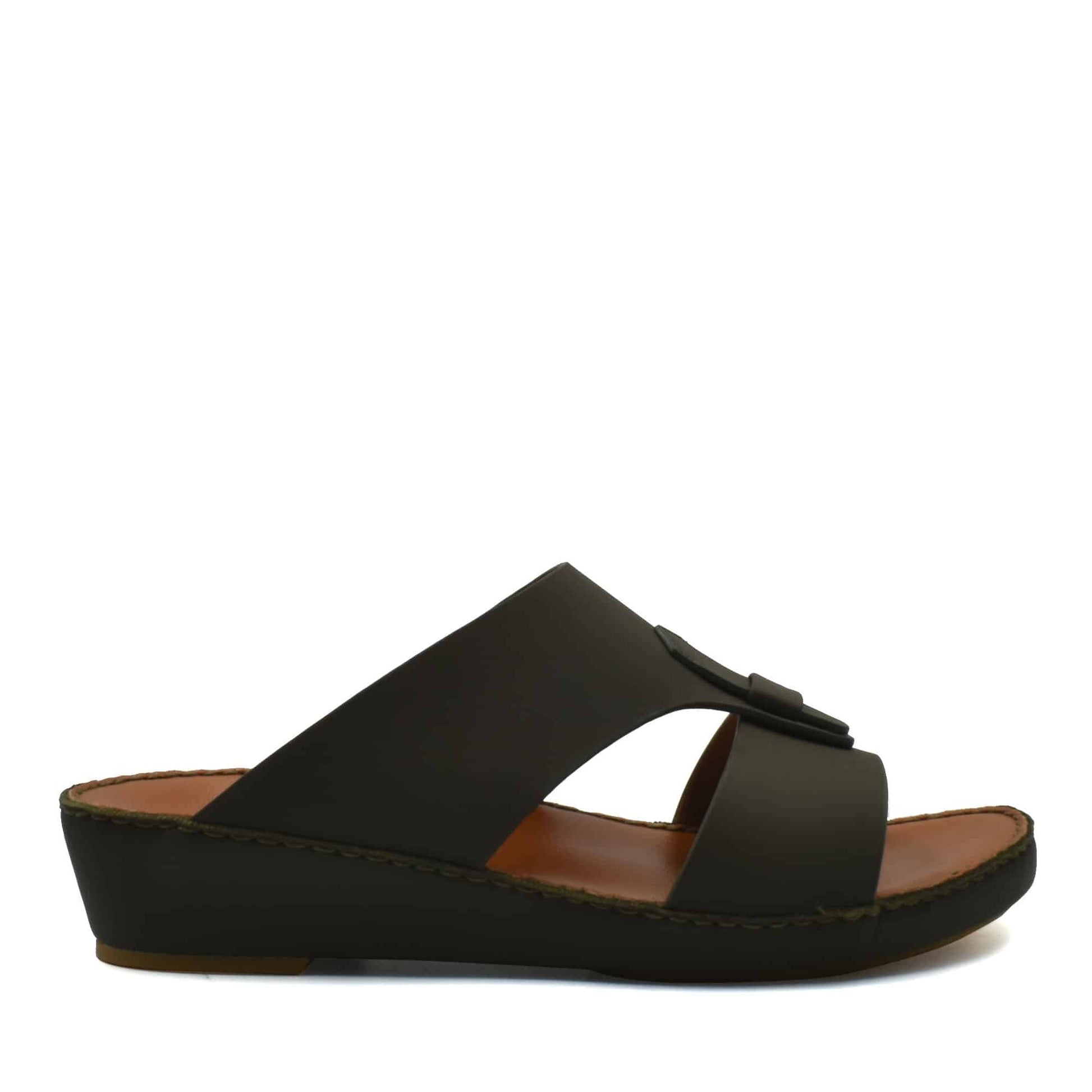 Black comfortable rubber slides with wide straps and cushioned sole for casual wear