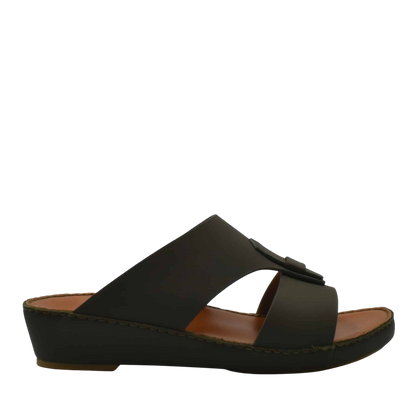 Black comfortable rubber slides with wide straps and cushioned sole for casual wear