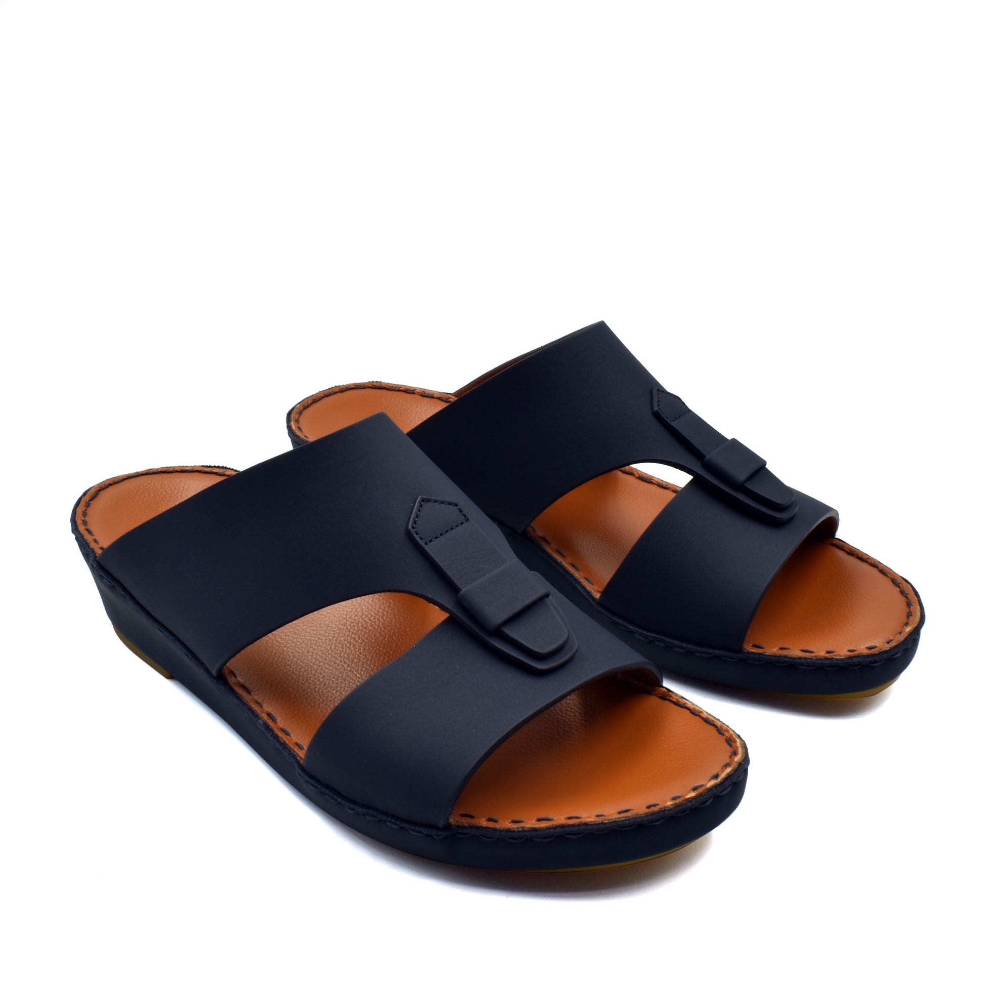 Black comfortable rubber slides with open toe and cushioned brown insoles for everyday wear