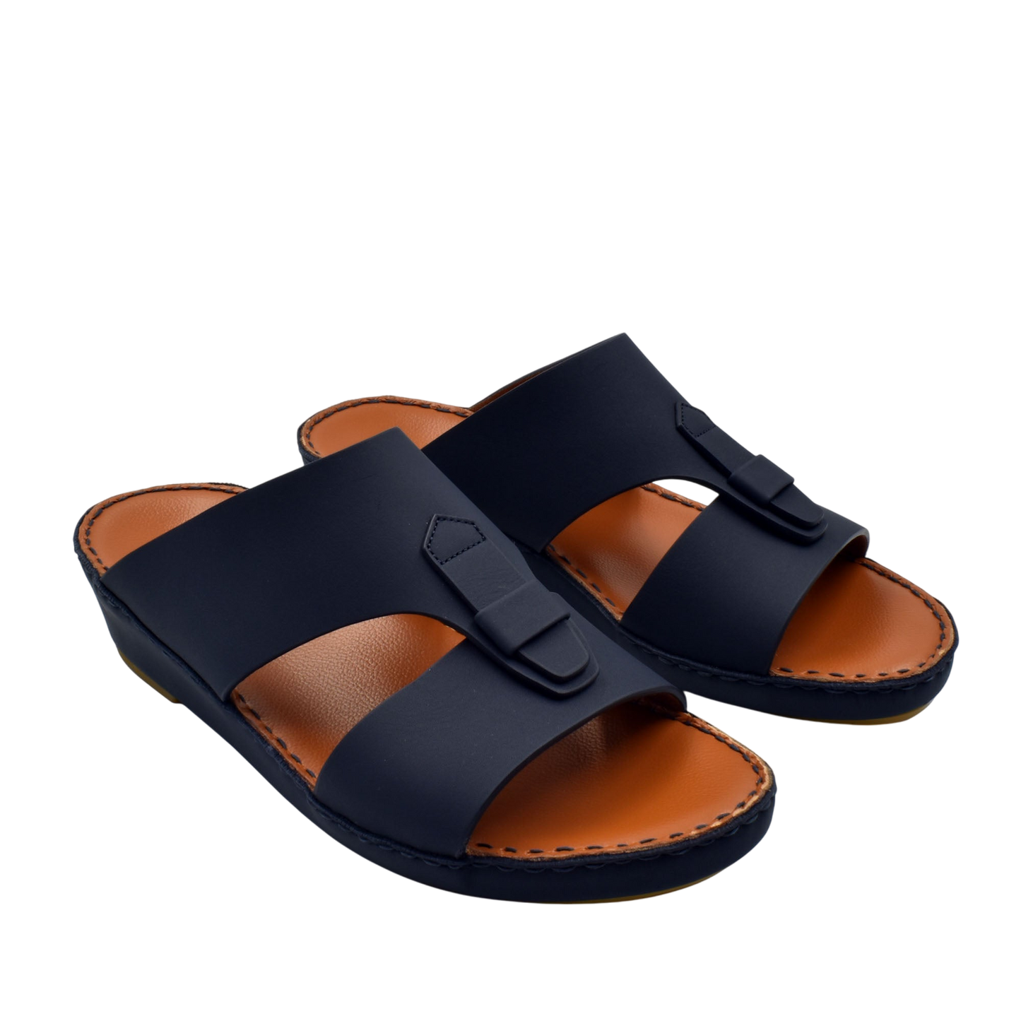Black comfortable rubber slides with open toe and cushioned brown insoles for everyday wear