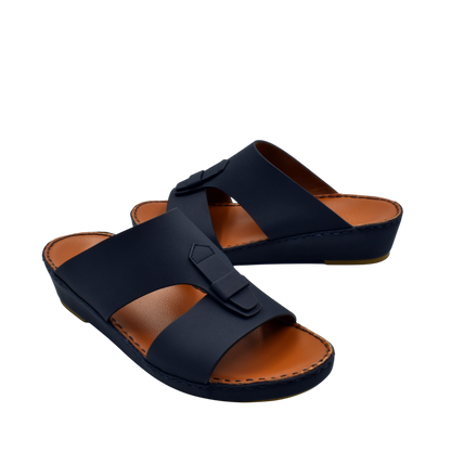 Black comfortable rubber slides with cushioned brown insole and adjustable strap design