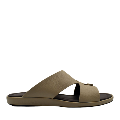 Tan comfortable stylish slides with wide straps and cushioned sole for everyday wear