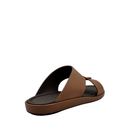 Brown comfortable stylish slides with a cushioned sole and cross strap design from Private Collection