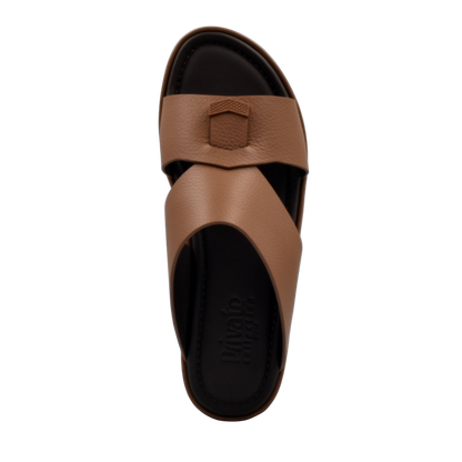 Brown comfortable stylish slides with black cushioned footbed for everyday wear