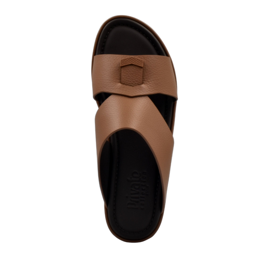 Brown comfortable stylish slides with black cushioned footbed for everyday wear