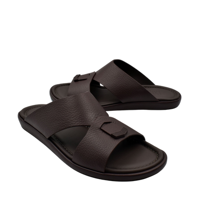 Private collection comfortable stylish slides in dark brown with cushioned sole and crossed straps