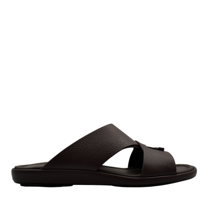Brown comfortable stylish slides with wide textured straps and cushioned footbed from Private collection