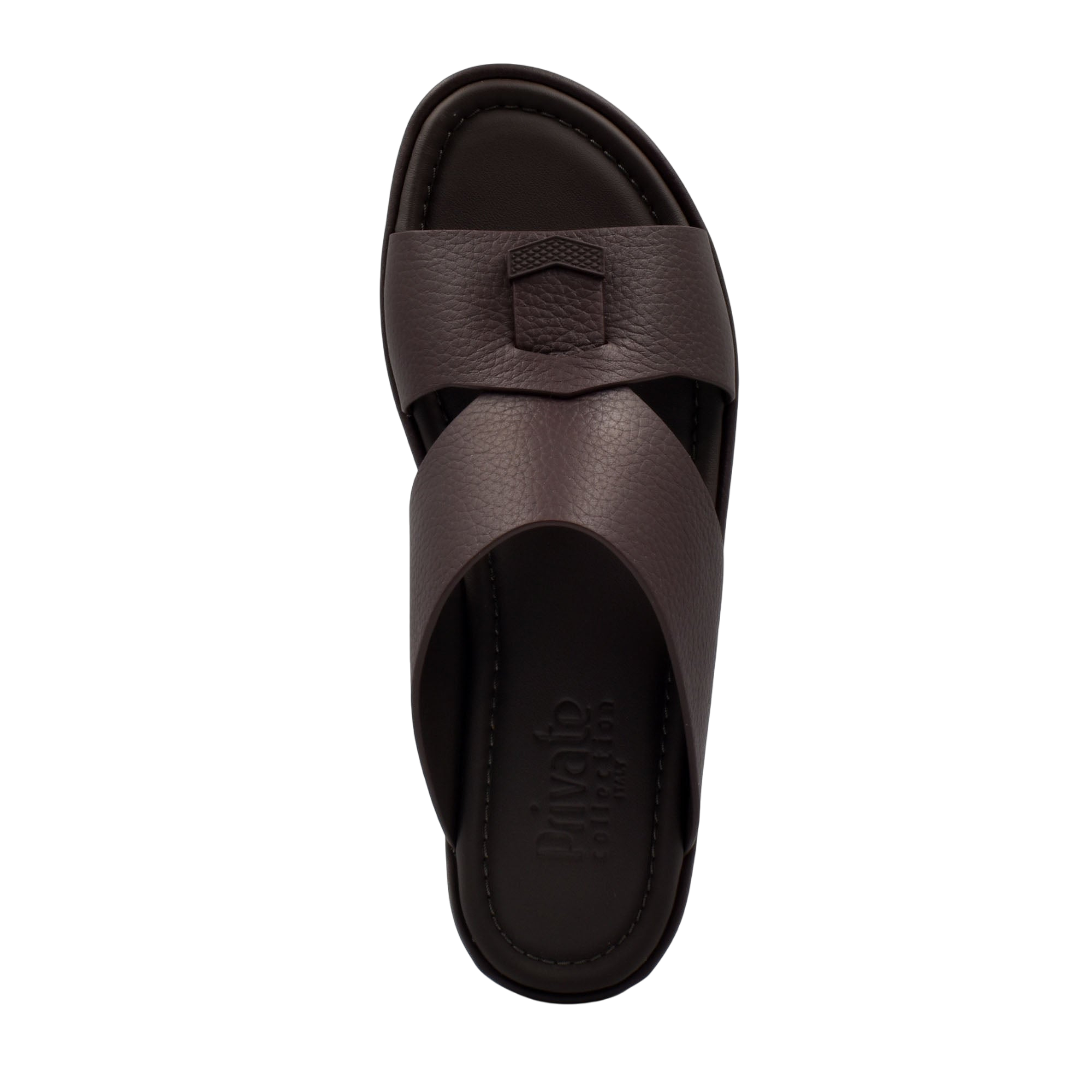 Brown leather comfortable stylish slides with crisscross straps from Private Collection
