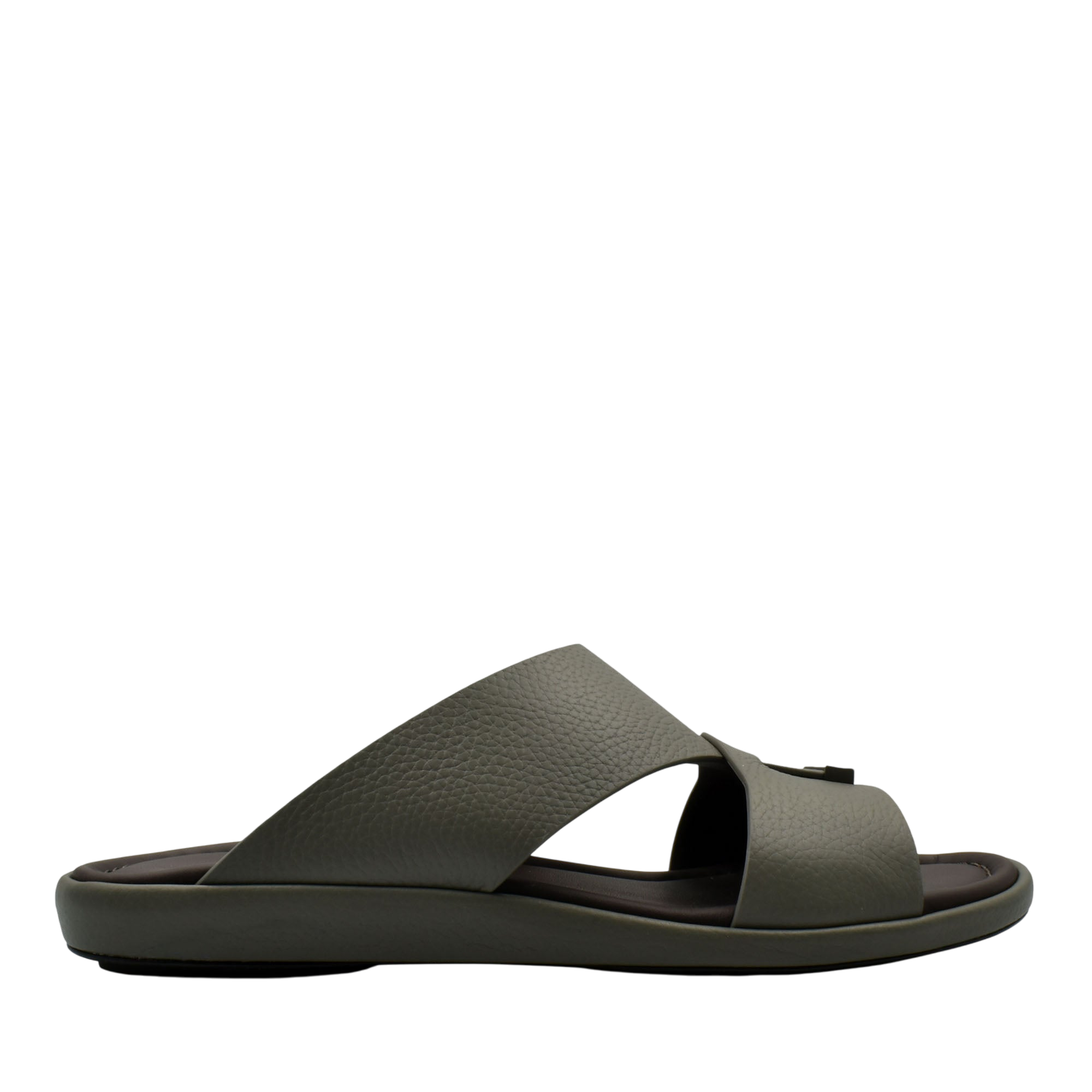Comfortable stylish slides in muted olive with wide textured straps and cushioned sole