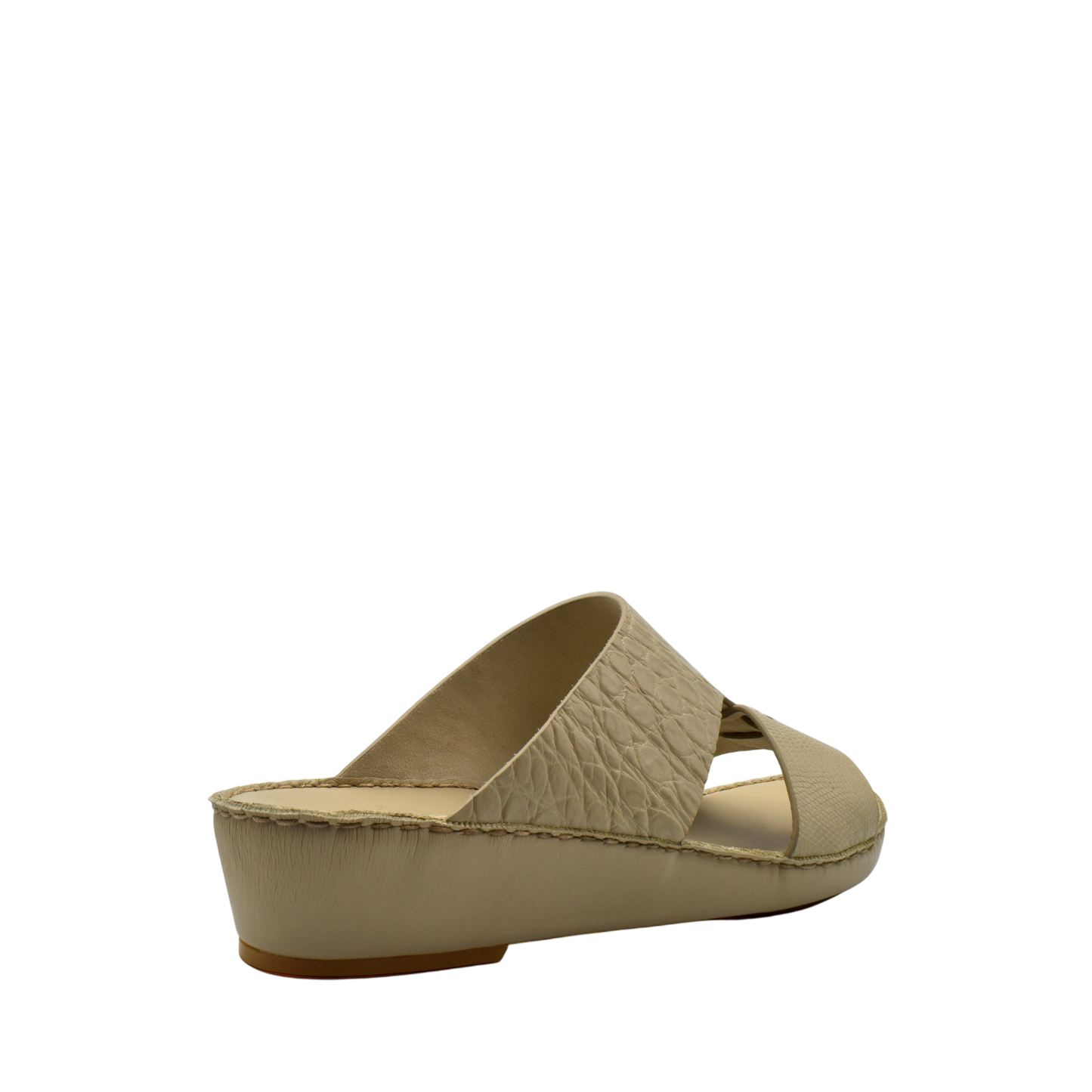 Beige Crocodile Lizard Leather Sandals with wedge heel and open toe design from Private Collection