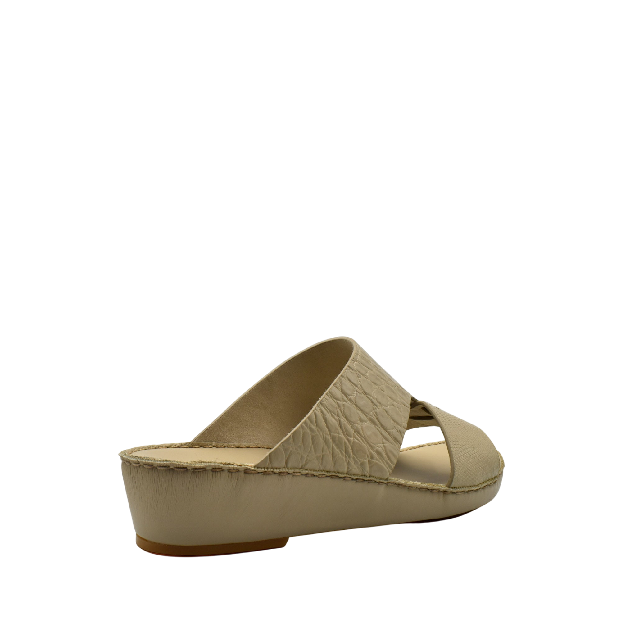 Beige Crocodile Lizard Leather Sandals with wedge heel and open toe design from Private Collection