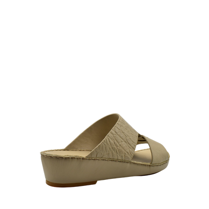 Beige Crocodile Lizard Leather Sandals with wedge heel and open toe design from Private Collection