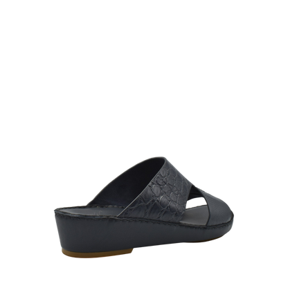 Black Crocodile Lizard Leather Sandals with open toe and wedge heel from Private Collection