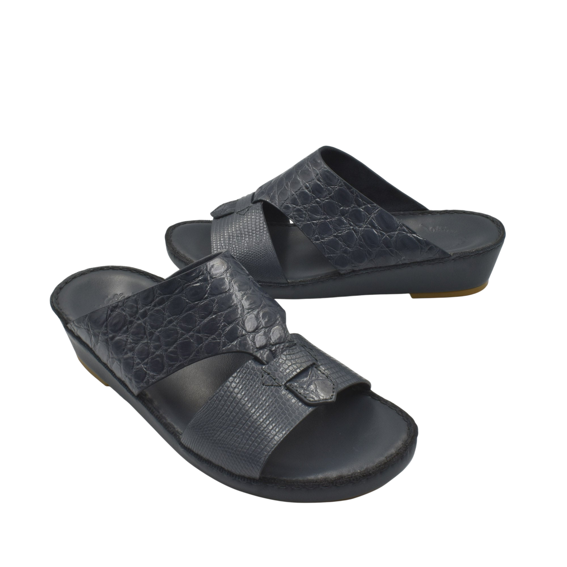 Black Crocodile Lizard Leather Sandals with open toe and cross straps for men
