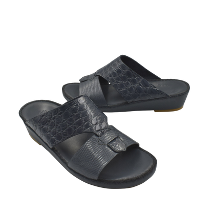 Black Crocodile Lizard Leather Sandals with open toe and cross straps for men