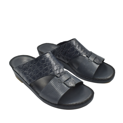 Private Collection black Crocodile Lizard Leather Sandals with textured straps and open toe design