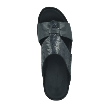 Black Crocodile Lizard Leather Sandals with textured straps from Private Collection