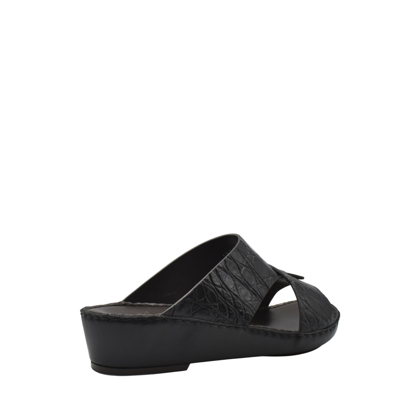 Black crocodile sandals for men with open toe and slip-on design by Private Collection