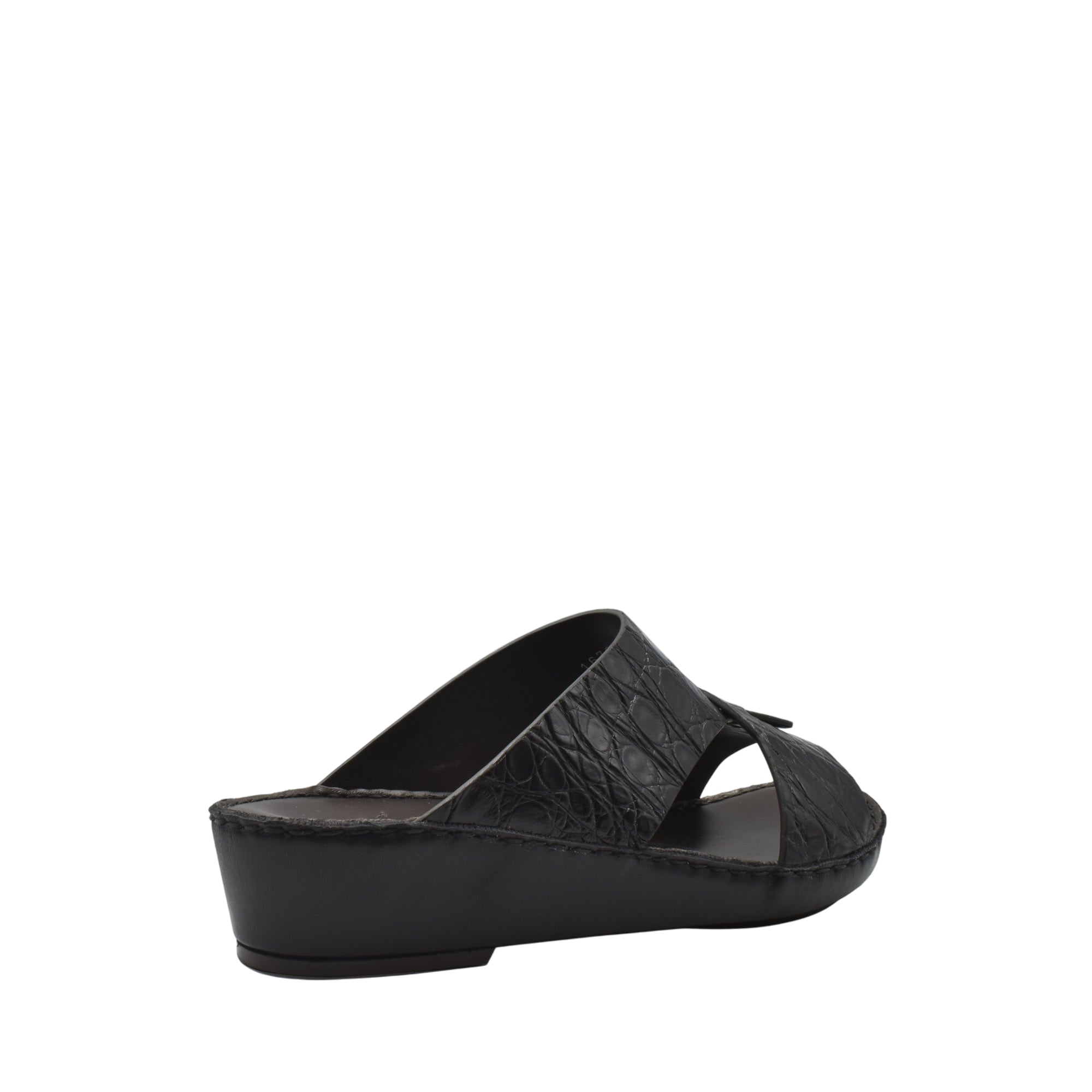 Black crocodile sandals for men with open toe and slip-on design by Private Collection