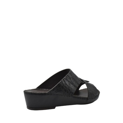 Black crocodile sandals for men with open toe and slip-on design by Private Collection