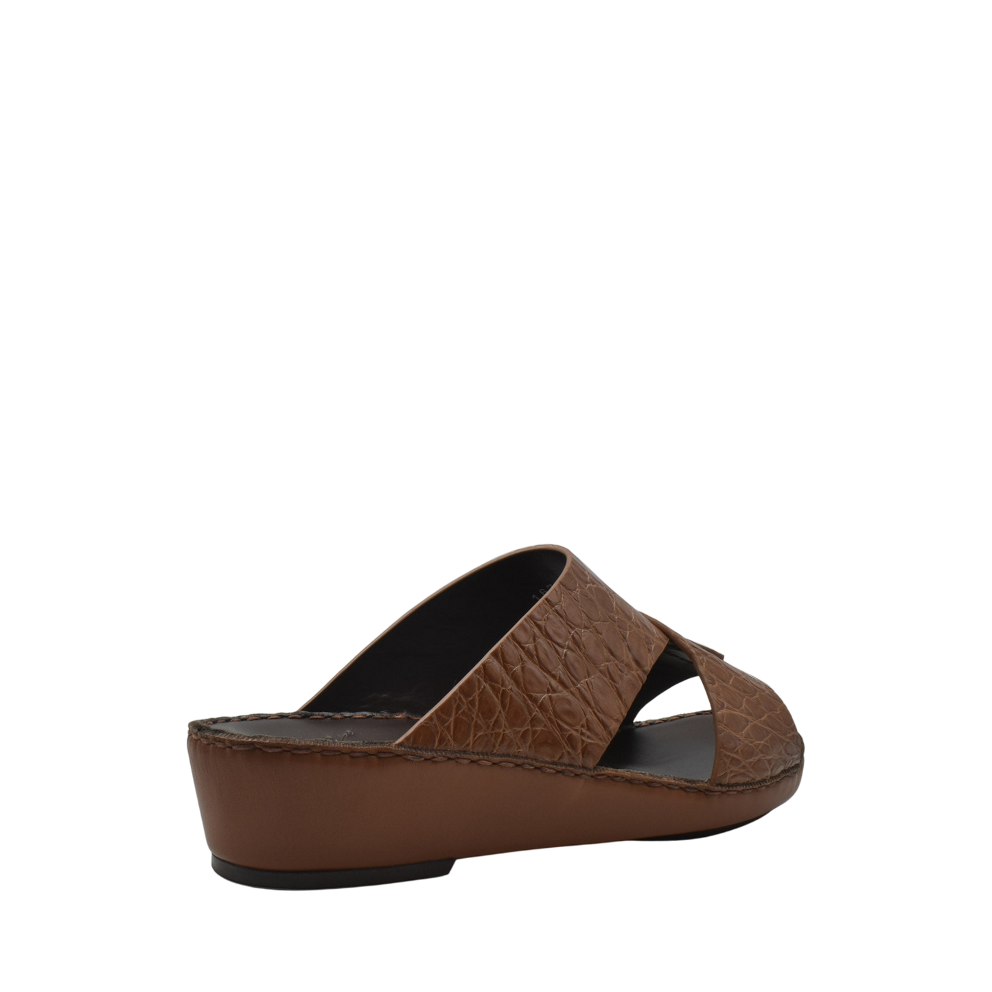 Brown crocodile sandals for men with textured leather upper and comfortable wedge sole