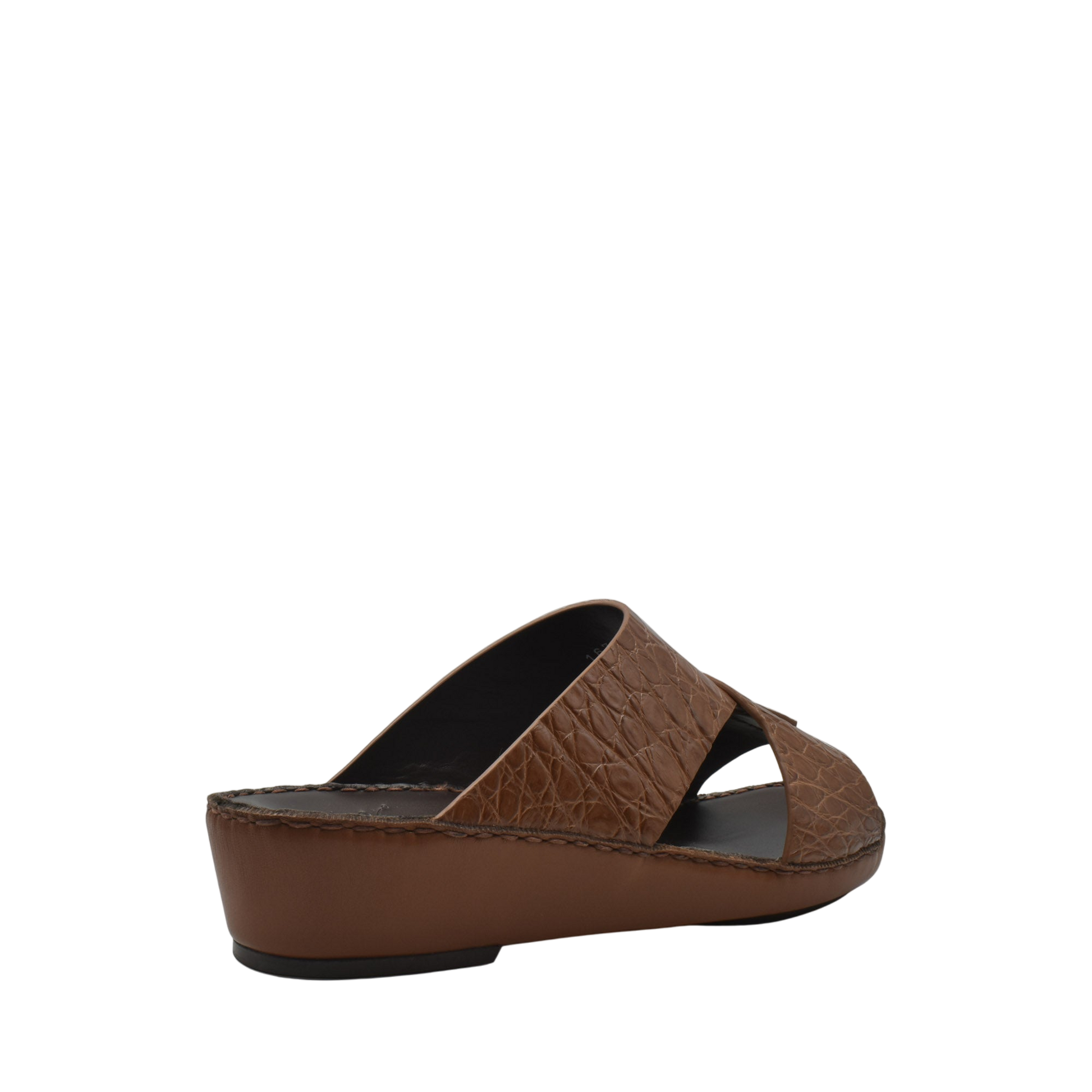 Brown crocodile sandals for men with textured leather upper and comfortable wedge sole