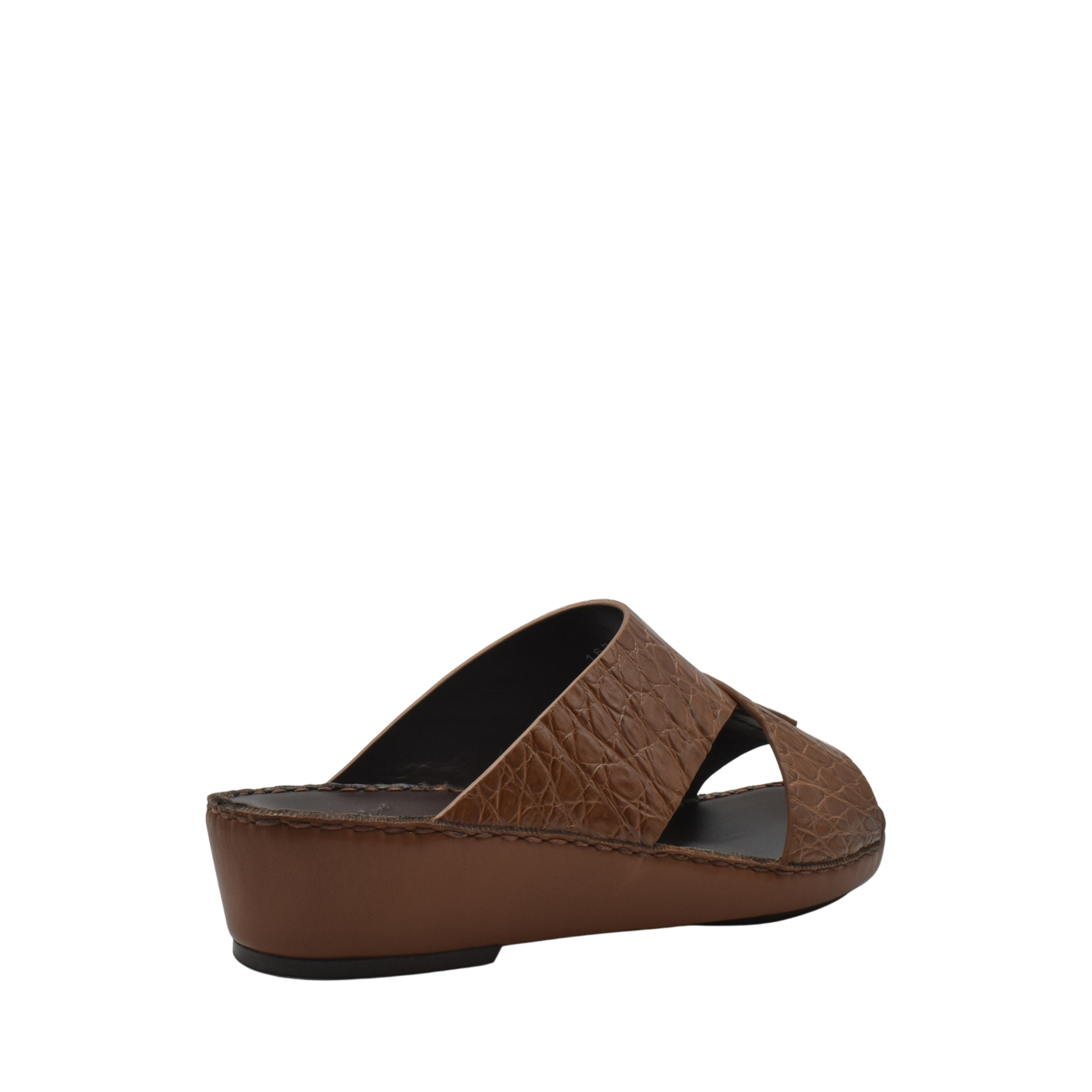 Brown crocodile sandals for men with textured leather upper and comfortable wedge sole