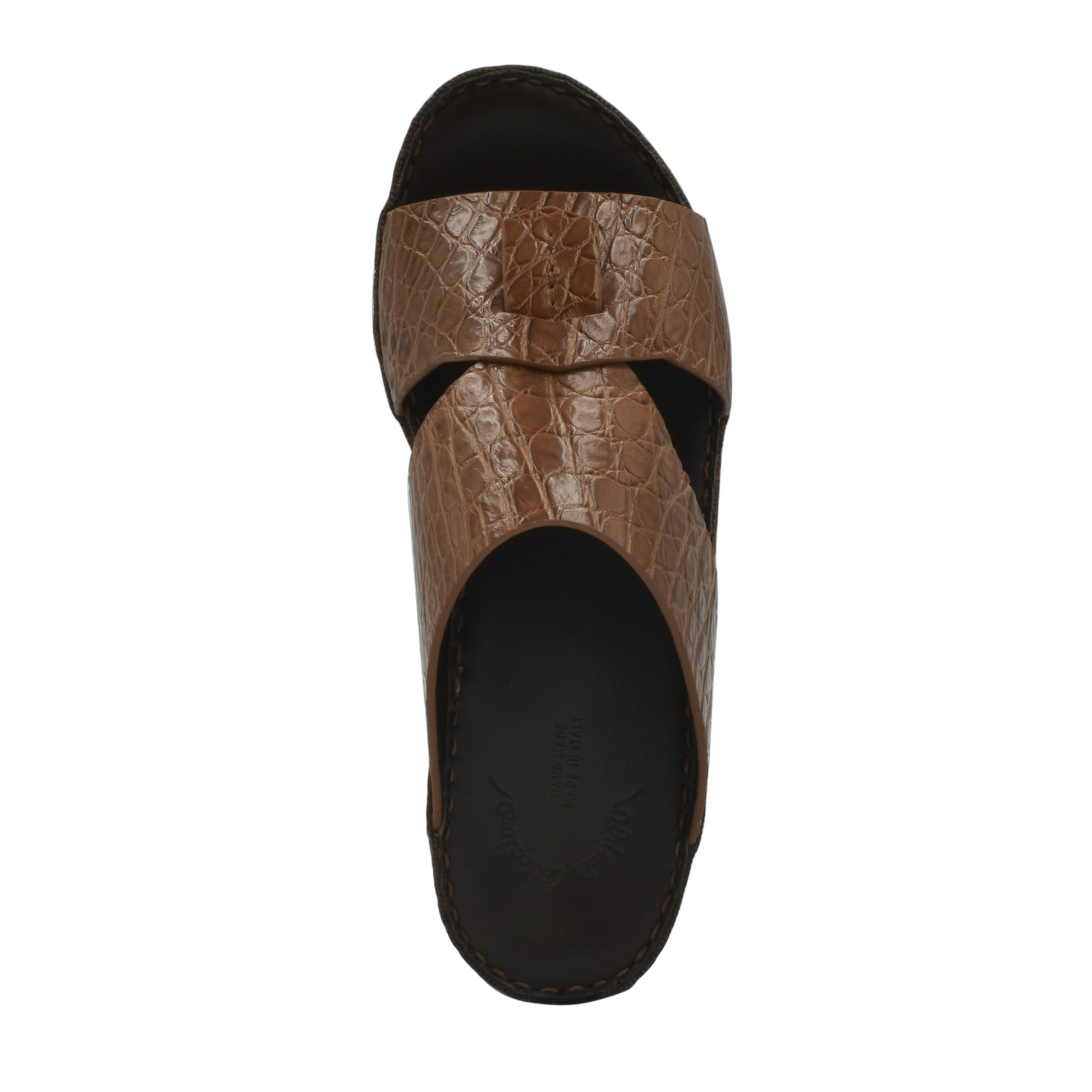 Private Collection brown crocodile sandals for men with textured leather upper and black sole