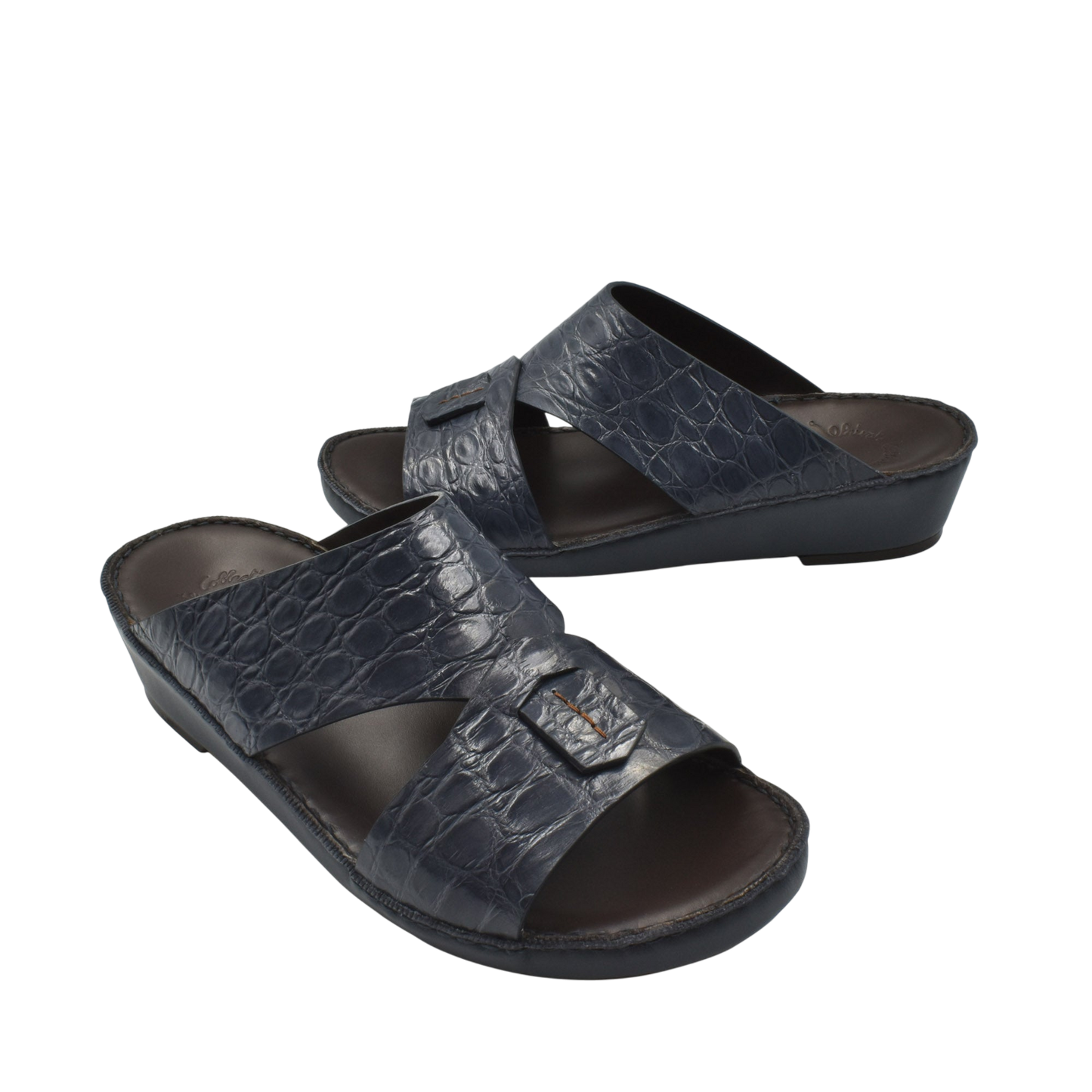 Private Collection stylish black crocodile sandals for men with open toe and adjustable straps