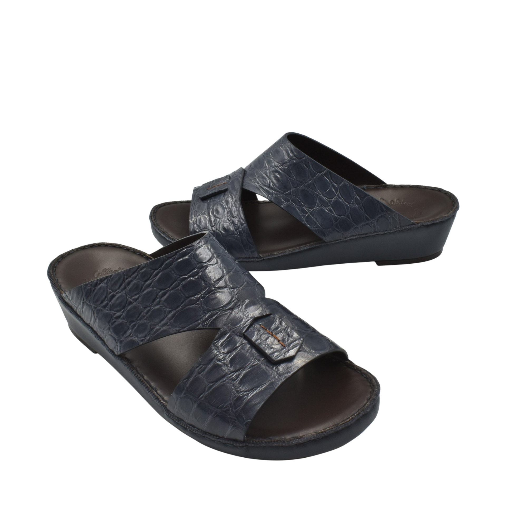 Private Collection stylish black crocodile sandals for men with open toe and adjustable straps