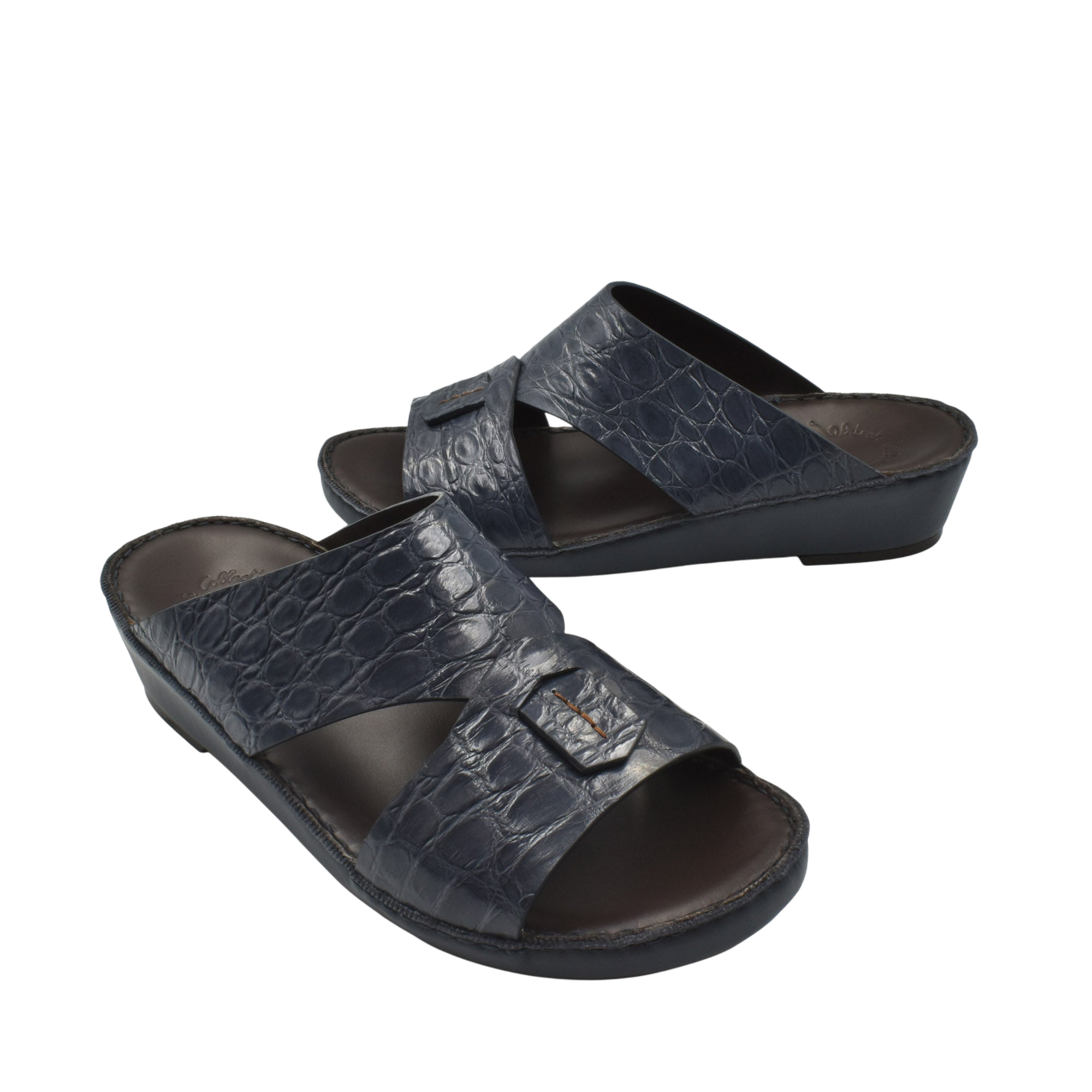 Private Collection stylish black crocodile sandals for men with open toe and adjustable straps