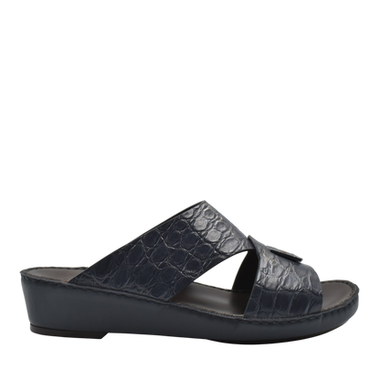 Black crocodile sandals for men with open toe and comfortable wedge sole from Private Collection