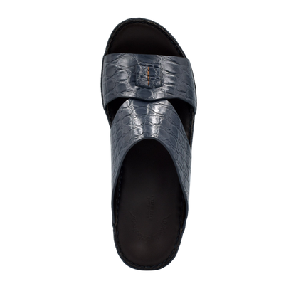 Private Collection crocodile sandals for men in black with textured leather upper and open toe design