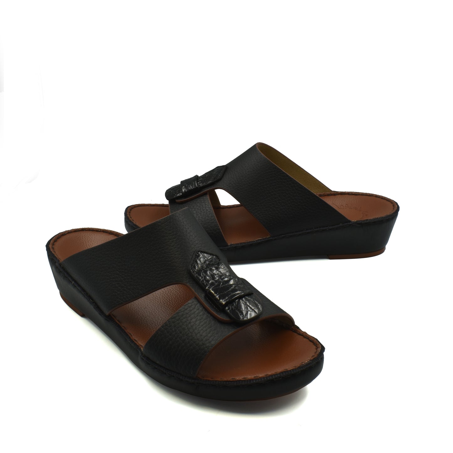 Black Deercalf Croco footwear open-toe sandals with croco texture detail and comfortable sole