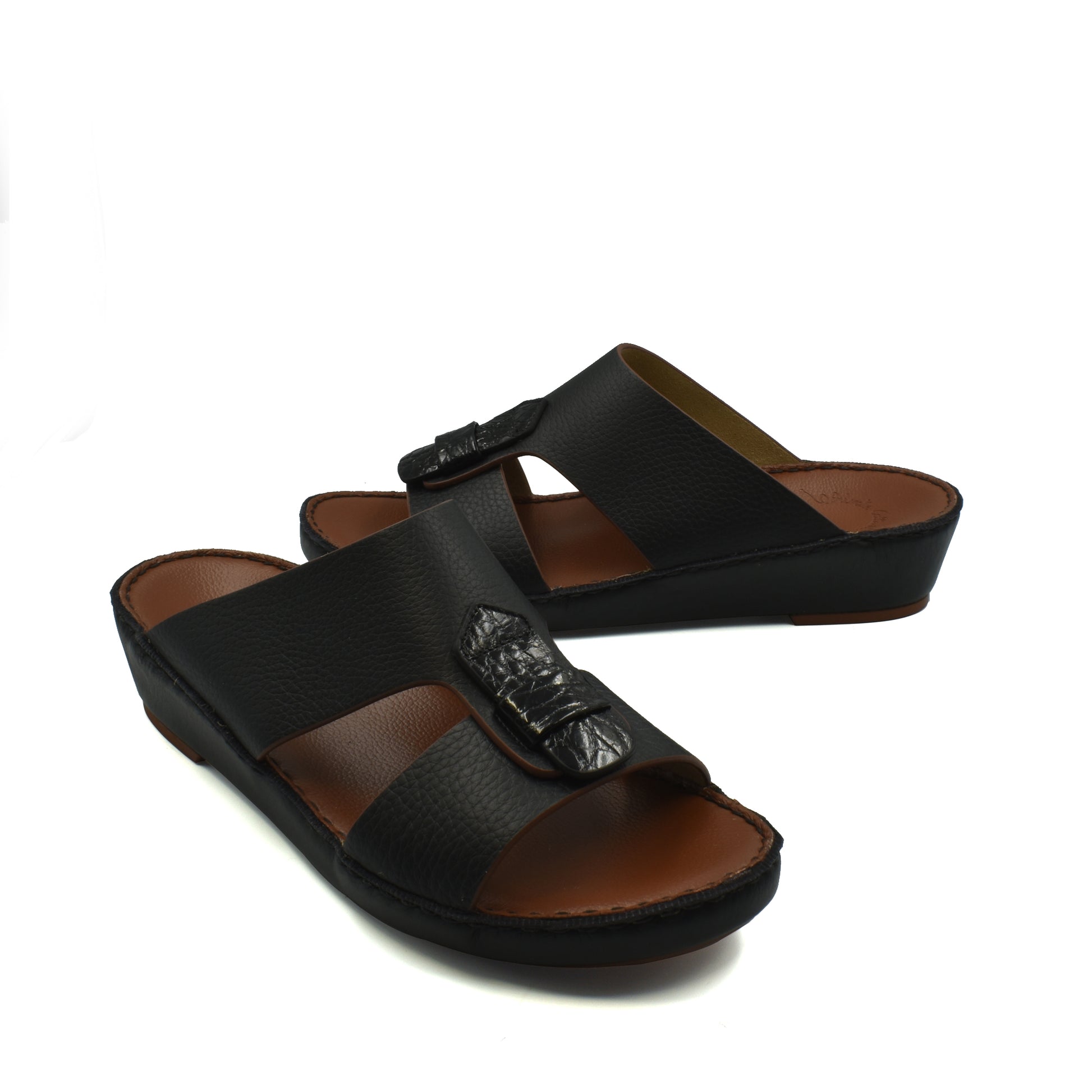 Black Deercalf Croco footwear open-toe sandals with croco texture detail and comfortable sole
