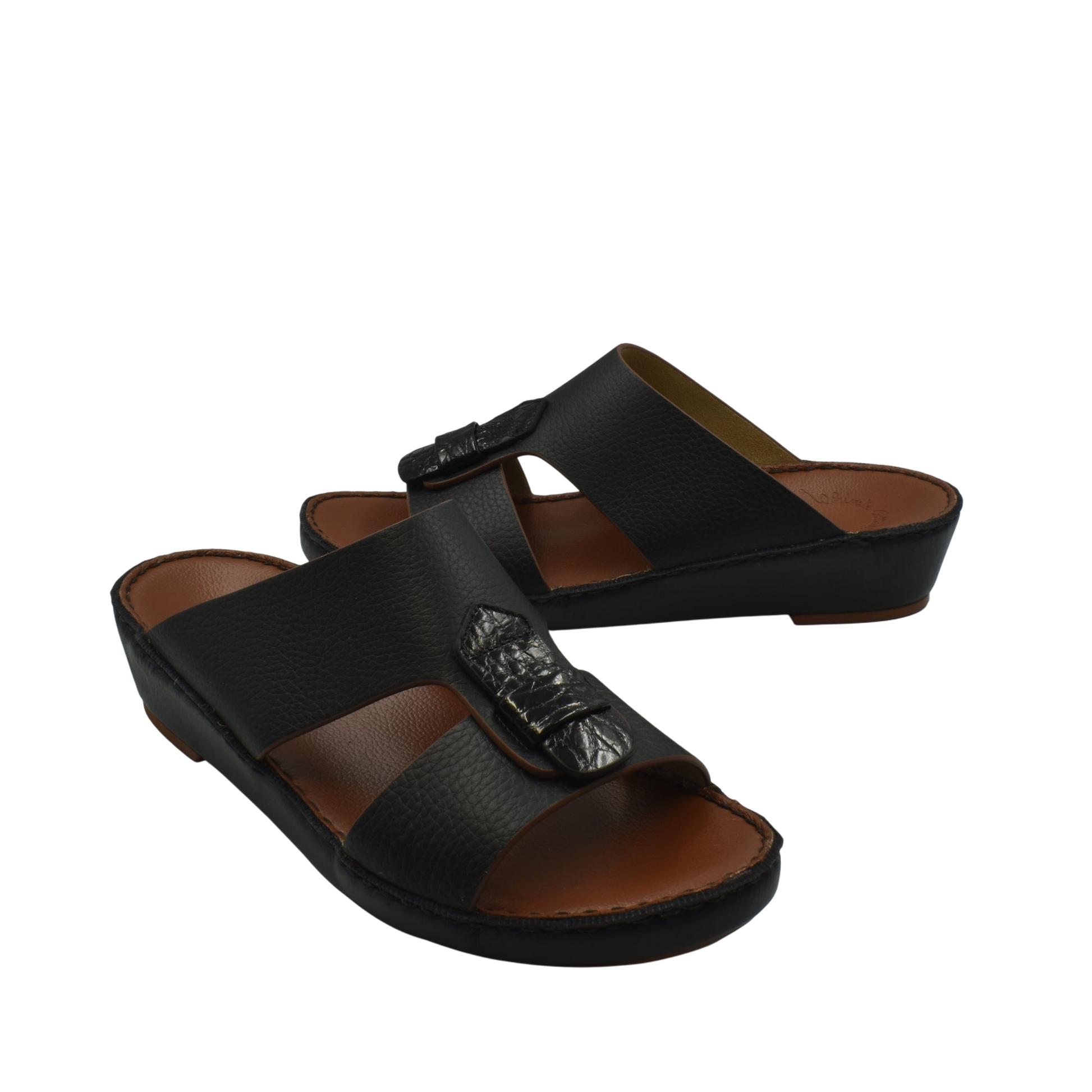 Black Deercalf Croco footwear open-toe sandals with croco texture detail and comfortable sole