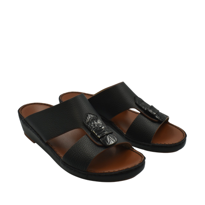 Black Deercalf Croco footwear open-toe slip-on sandals with textured straps and cushioned sole