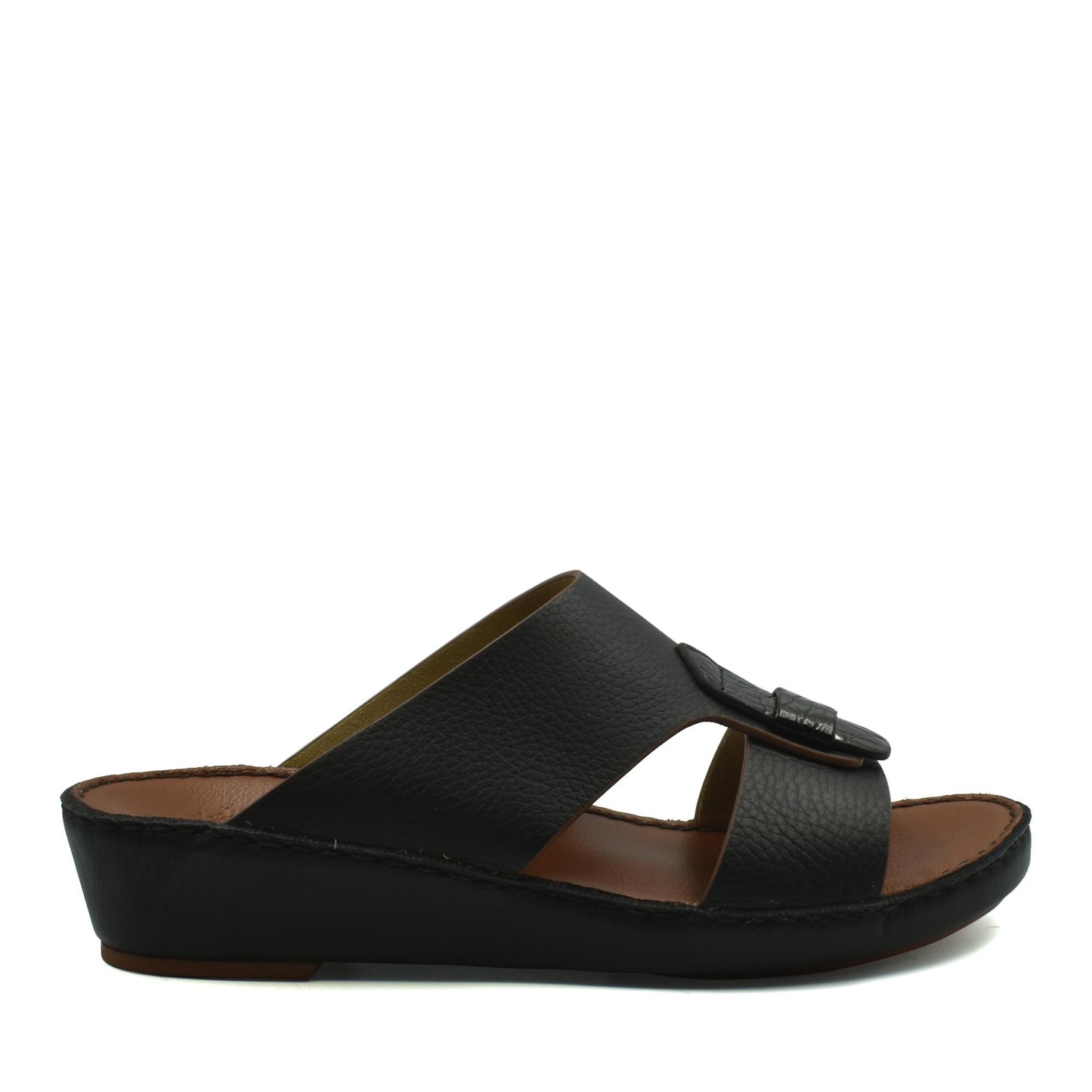 Black Deercalf Croco footwear slip-on sandal with cushioned sole and adjustable strap