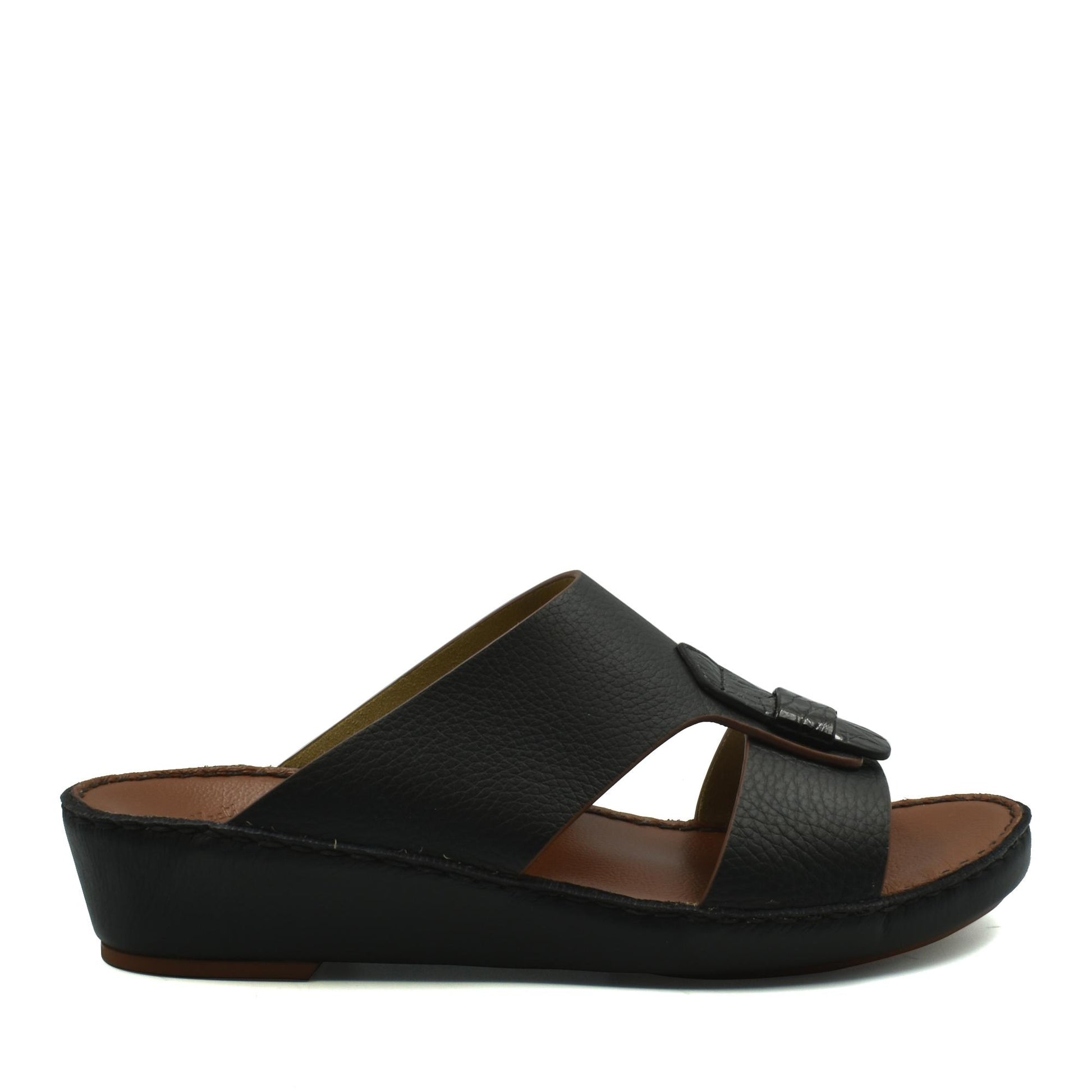Black Deercalf Croco footwear slip-on sandal with cushioned sole and adjustable strap