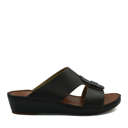 Black Deercalf Croco footwear slip-on sandal with cushioned sole and adjustable strap