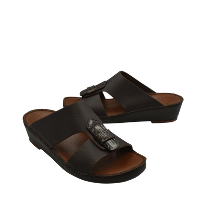 Black Deercalf Croco footwear open-toe slide sandals with textured croco buckle detail
