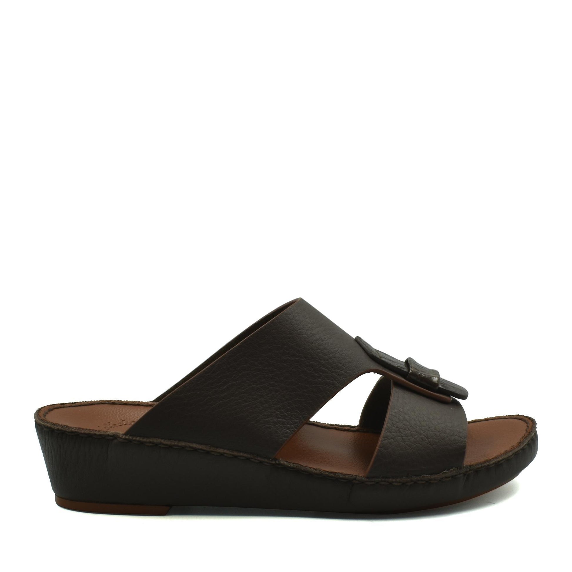 Black leather Deercalf Croco footwear slide sandal with cushioned sole from Private collection