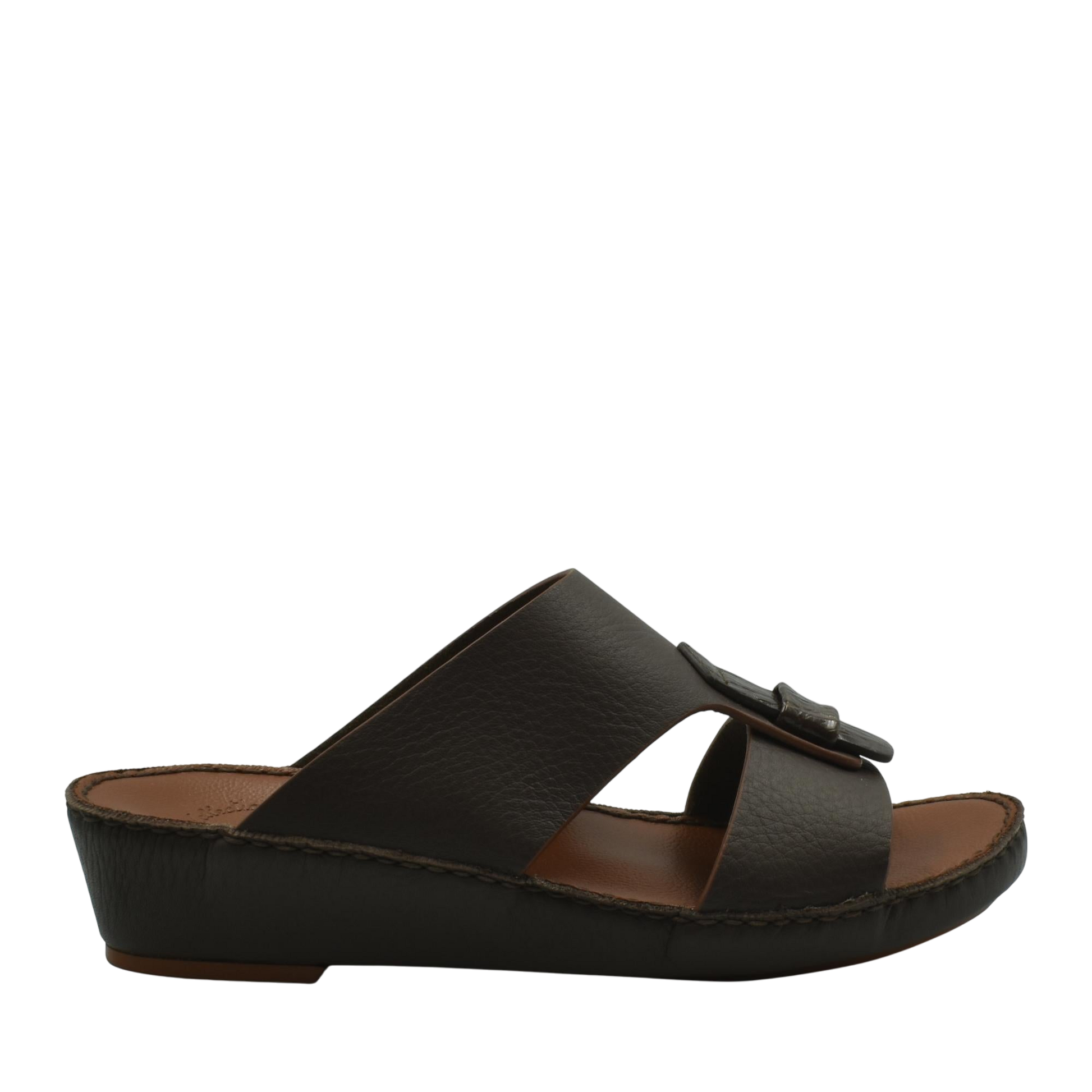 Black leather Deercalf Croco footwear slide sandal with cushioned sole from Private collection