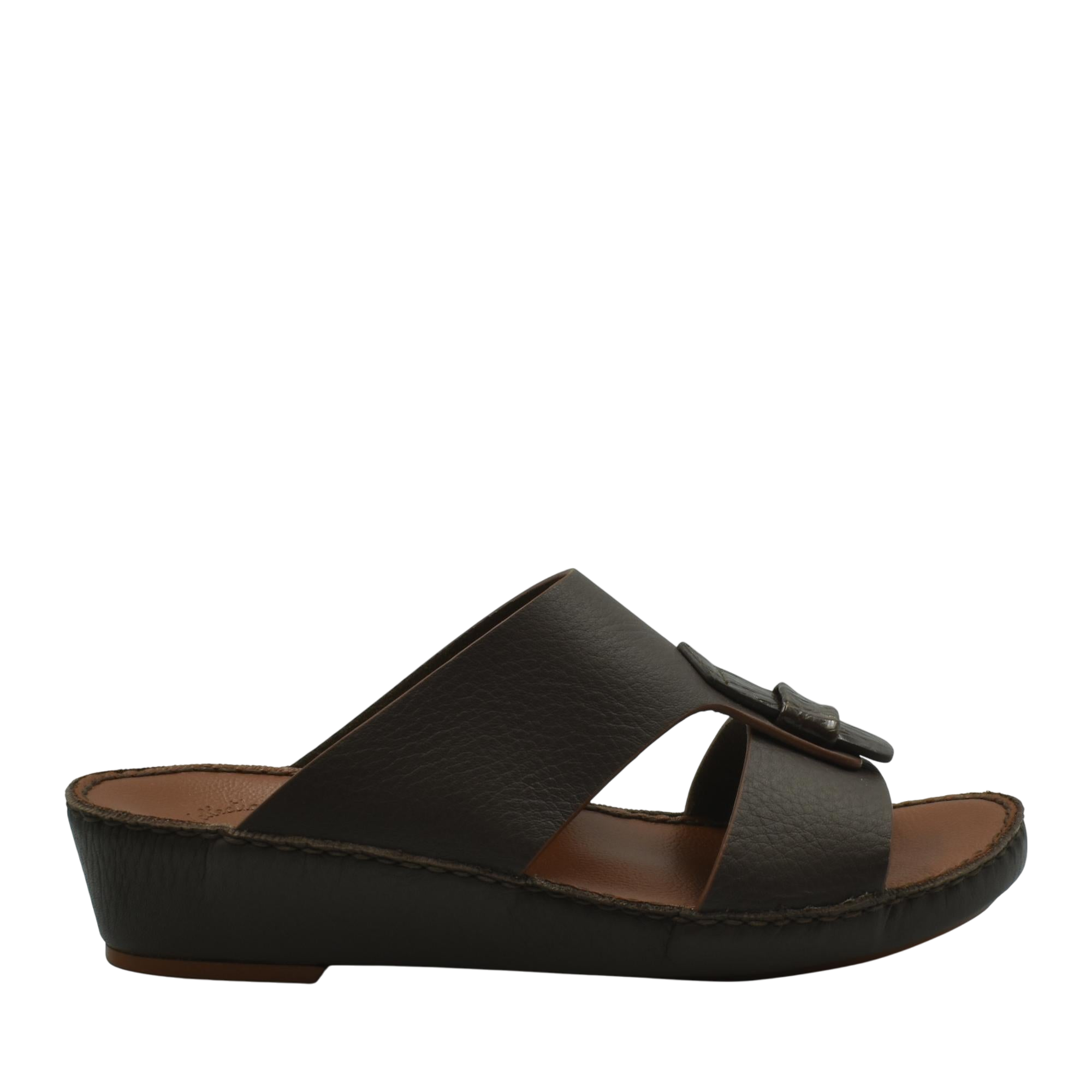 Black leather Deercalf Croco footwear slide sandal with cushioned sole from Private collection