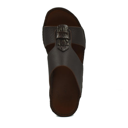 Top view of brown Deercalf Croco footwear sandal with buckle strap from Private collection