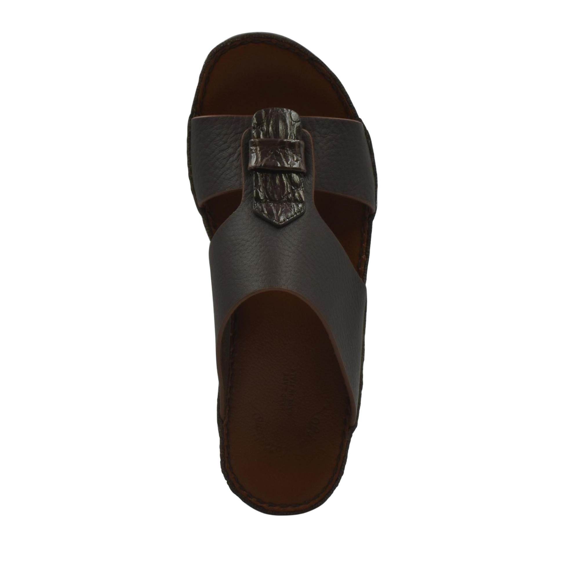 Top view of brown Deercalf Croco footwear sandal with buckle strap from Private collection