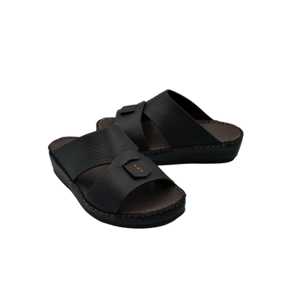 Black leather deercalf kids sandals with cushioned sole and adjustable straps from Private collection