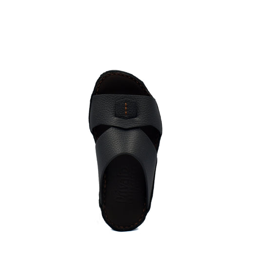 Black leather deercalf kids sandals with adjustable strap and cushioned sole for comfort